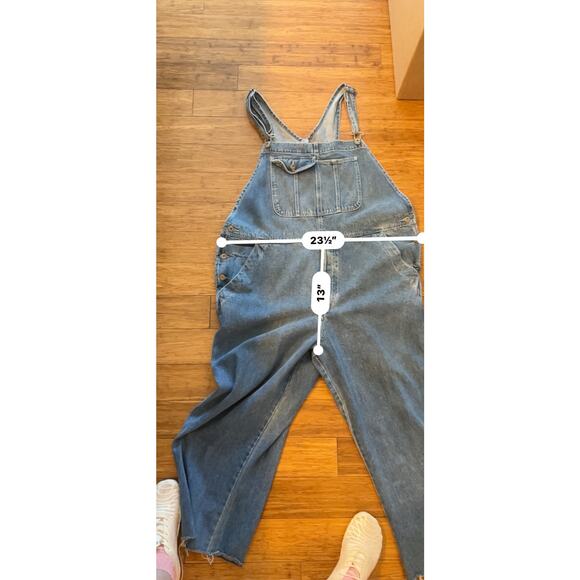 Old Navy Denim Overalls Men’s Size Large Blue Jean Cutoff Hem Adjustable Straps - Picture 10 of 11